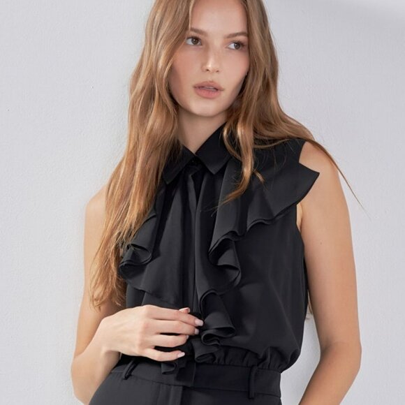 NWT ENDLESS ROSE SLEEVELESS RUFFLE BLACK JUMPSUIT.  SZ M - Picture 3 of 5